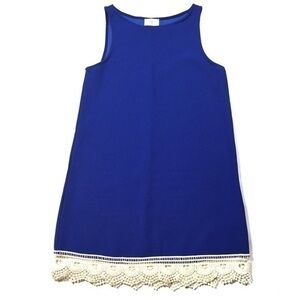 Everly Blue Crepe Crochet Trim Shift Dress